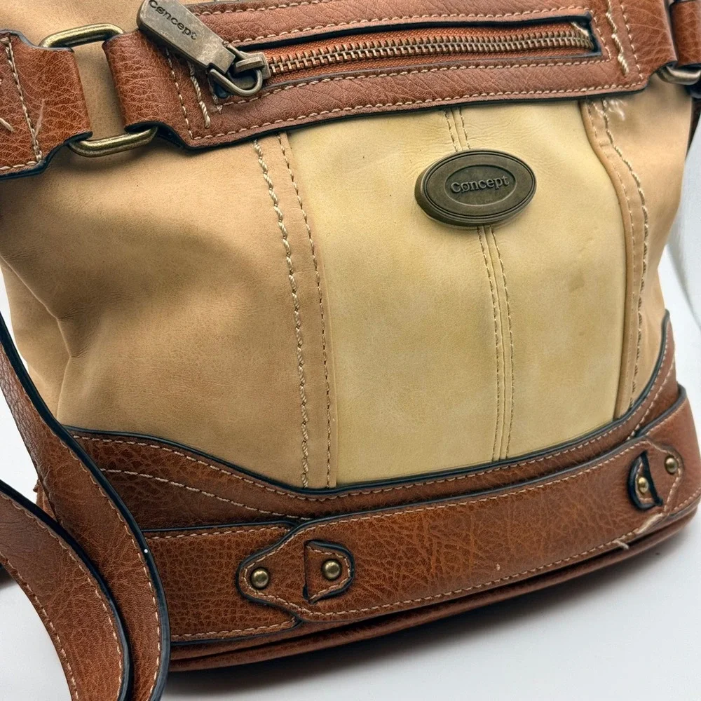 Concept Tan Brown Crossbody Bag Boho Slouch Faux Leather Shoulder Purse